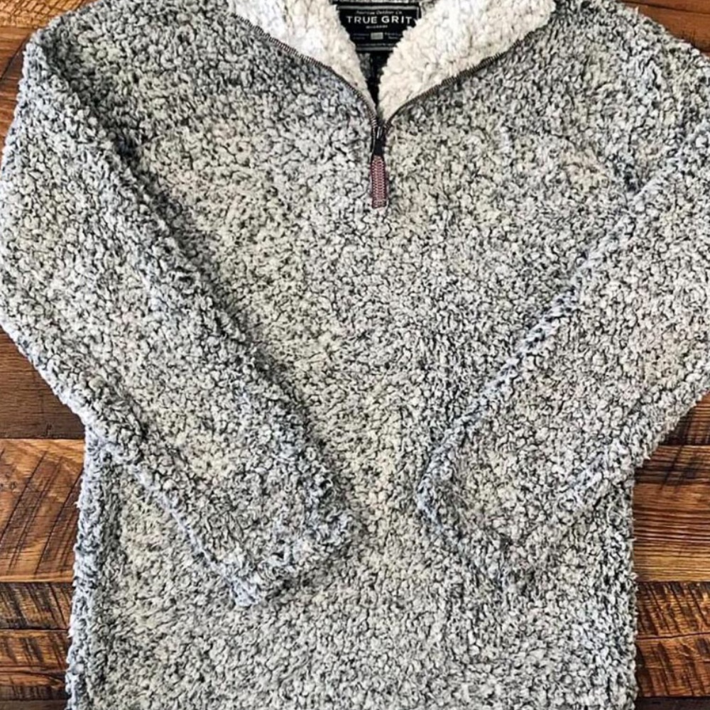 True Grit Frosty Tipped Sherpa Pullover Charcoal